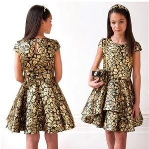 David Charles Jacquard Black & Gold Dress Size 14